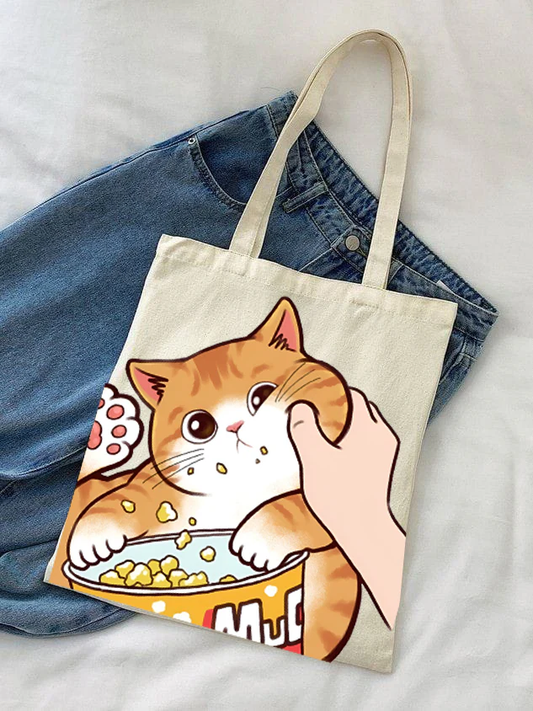 POPCORN CAT TOTE BAG BEIGE