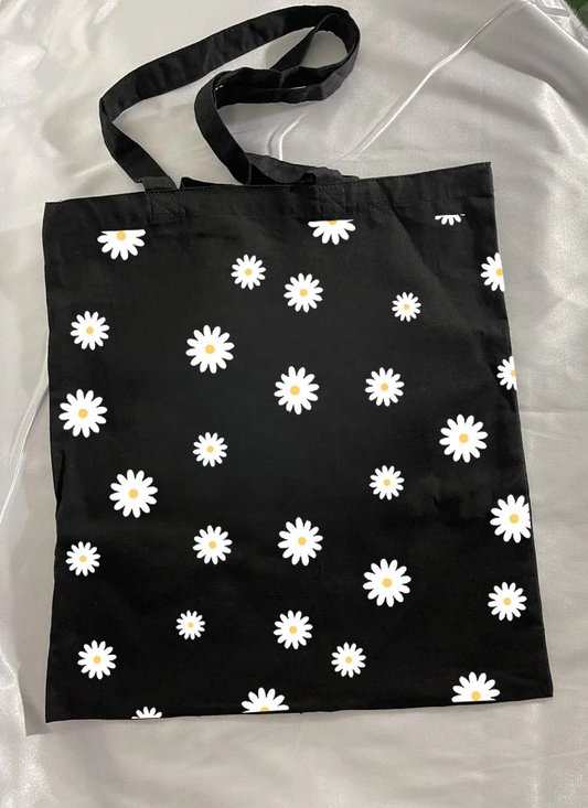 DAISY FLOWER ALL OVER TOTE BAG BLACK